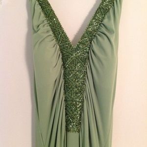 Light Green Backless Beaded Halter Top Prom Dress